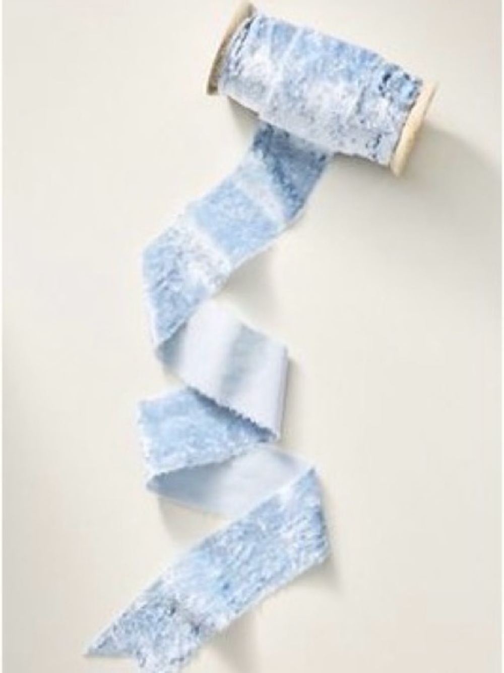 Anthropologie Large Wooden Vintage Look Spool of Velvet Ribbon in Blue/Grey New